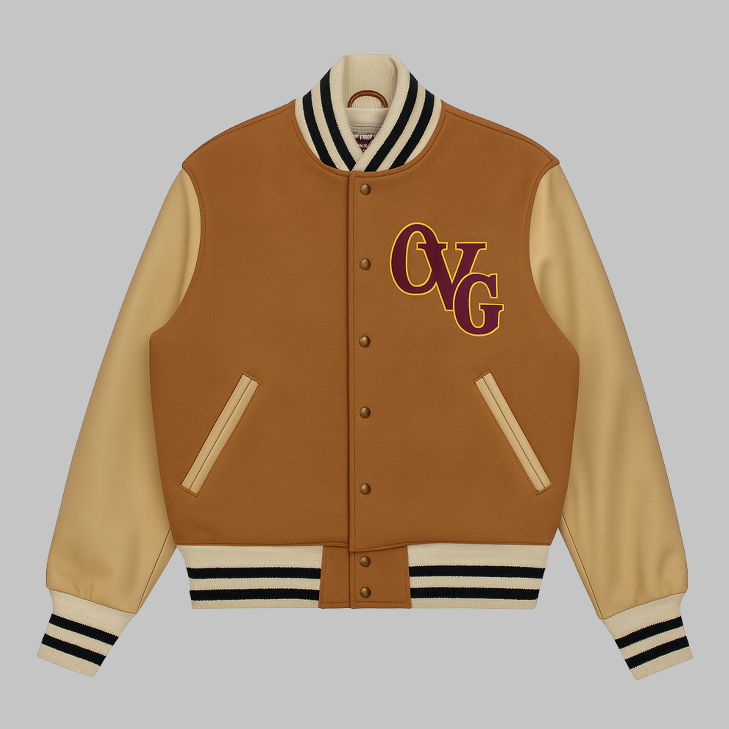 cropped-baseball-jacket-front-wool-leather Cropped Baseball Jacket Front View – Custom Wool and Leather Varsity Jacket with Free Patches